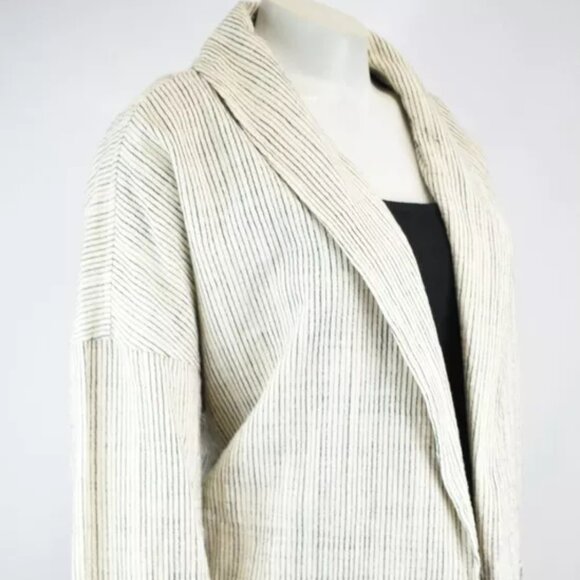 EILEEN FISHER Cotton Pinstriped Open Blazer Jacket L XL G TG Cream Black 12 14 - Picture 7 of 10